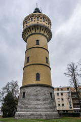 Obraz premium Wilhelminian water tower in Selestat. In 1887 genesis of Selestat drinking water network. Water tower is still in operation today. Place du General de Gaulle, Selestat, Alsace, France, Europe.