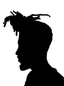 Dreadlocks hairstyle, afro hair and beard.Black Men African American, African profile picture silhouette. Man from the side with afroharren.