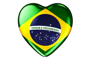 Heart with Brazilian flag, 3D rendering