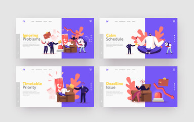 Obraz na płótnie Canvas Problem Ignoring Landing Page Template Set. Frivolous Character Avoid Difficulties Prefer Ignoring Urgent Issues at Work