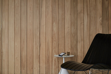 Fototapeta na wymiar table, chair, wooden wall, wood teak
