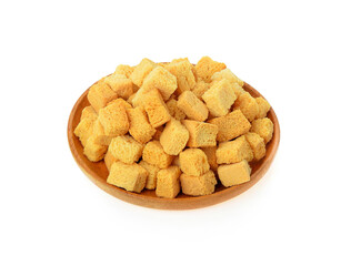  bread in wooden cup on white