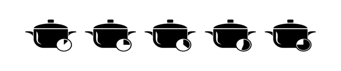 Saucepan with timer icon set. Vector illustration of cooking in a simple style on a white background.