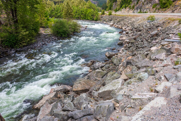 Majestic mountain river with mountain background in Vancouver, Canada.