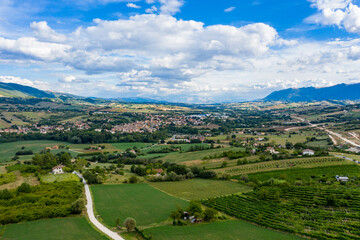 Aerial view of the countryside outside the Italian town of Fabriano, Marche. Fabriano is famous for its production of traditional paper - obrazy, fototapety, plakaty