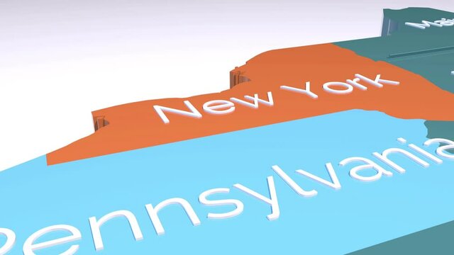 3d map animation showing the state of New York from the united states of America. Map of New York.
