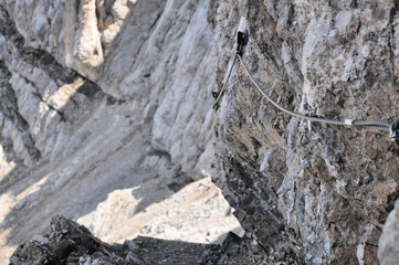 Ferrata na szlaku w Dolomitach, Włochy, Italy