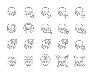 Set of human skulls line icon. Healthy cranium, treatment and more.