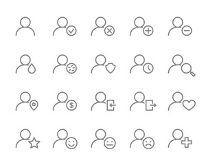 Set of users line icon. Humans with different navigation and more.