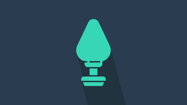 Turquoise Anal plug icon isolated on blue background. Butt plug sign. Fetish accessory. Sex toy for men and woman. 4K Video motion graphic animation.