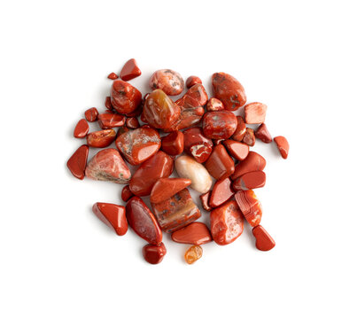 Jasper pebbles isolated, red sardonyx polished stones