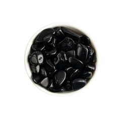 Black onyx pebbles isolated, polished hematite gem stones - obrazy, fototapety, plakaty