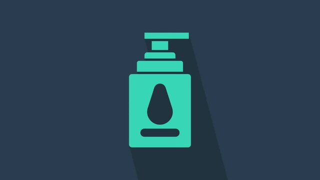 Turquoise Personal lubricant icon isolated on blue background. Lubricating gel. Cream for erotic sex games. Tube with package box. 4K Video motion graphic animation.