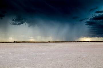 Rain at lake Tyrrell