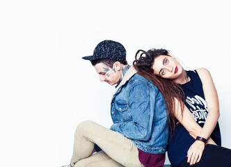 young pretty couple together, lifestyle people concept, boyfriend and girlfriend tattoo