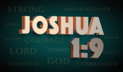 Joshua 1:9 Title in 3D - Bible Verse on Green Background