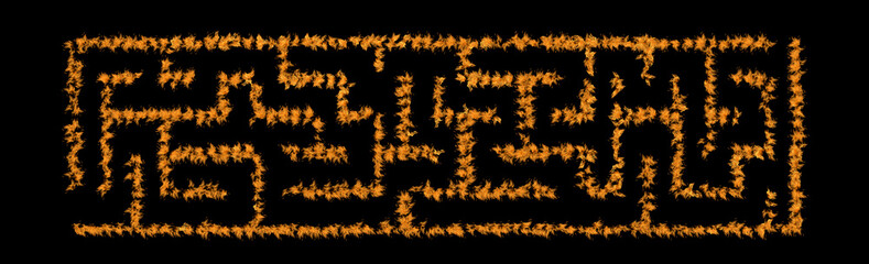 Illustration of Maze or Labyrinth Made of Fire on Black Background