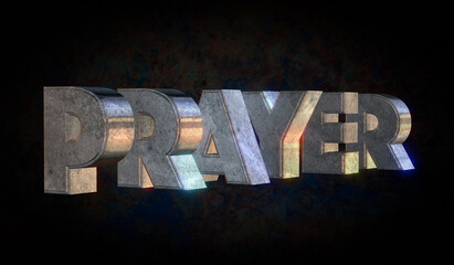 3D Word Prayer With Metal Finish On Dark Textured Background