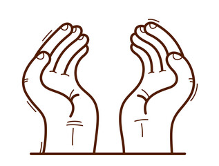 Two hands protecting and showing care vector flat style illustration isolated on white, cherish and defense concept, security and safety.