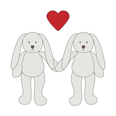 Cartoon bunny friends holding hands