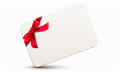 Card wrapped with red ribbon and heart appliqué tight into a elegant bow