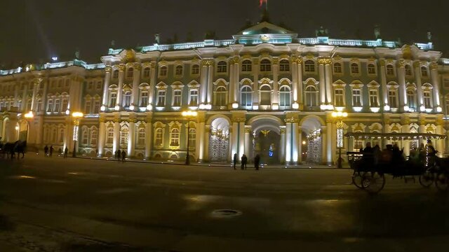 Palace Square St. Petersburg. The winter Palace, the main facade. A tourist spot. January 01, 2020.