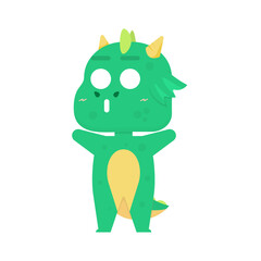 vector illustration of a cute, funny, and satisfying chibi dragon monster character. shocked dragon's expression. flat style. design elements. can be used for stickers and logo mascots