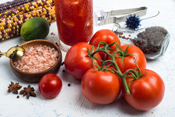 tomatoes and tomato cocktail with ice