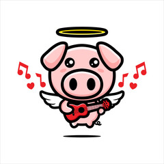 design the cute pig character to be a cupid