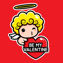 cute cupid character designs hugging hearts