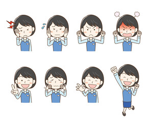 若い女性会社員の表情ポーズイラストセット