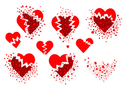 broken heart red isolated on white background design illustration vector
