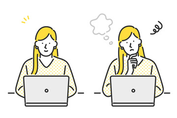 パソコンの操作をしている女性のイラスト素材