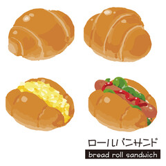 bread roll,bread roll sandwich.Isometric colorful illustration.