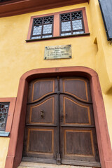 Street view rustic windows and doors of the house where  the famous composer and musician J.S. Bach was born in March 31, 1685. Now a famous museum.