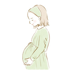 赤ちゃんの誕生を待つ女性のイラスト