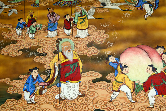 In Seoul, South Korea, colorful murals decorate the walls at Bongeunsa Buddhist temple, founded on the slope of Sudo Mountain in AD 794.