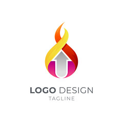 On fire logo. Fire and up arrow shape with simple 3d logo concept