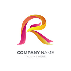 R eagle logo with ribbon line 3d concept