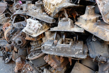 Old car parts store. Place a pile of used car parts.