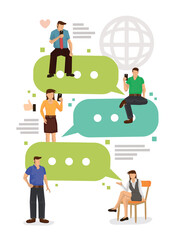 People communicate on the Internet, social networking with digital messages.