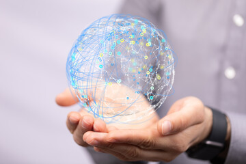 Global network. Blockchain. 3D illustration. Neural networks and artificial intelligence. Abstract