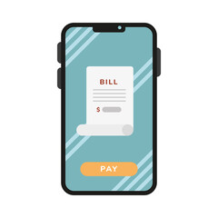 Bill paper and pay button in smartphone vector design