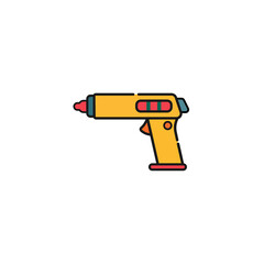 Electric hot gun glue icon on white background. Vector illustration in flat cartoon design. 