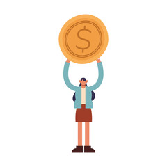 Businesswoman cartoon with coin vector design