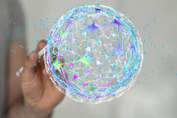 Global network. Blockchain. 3D illustration. Neural networks and artificial intelligence. Abstract