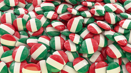 3d rendering of a lot of pills with the Italian flag
