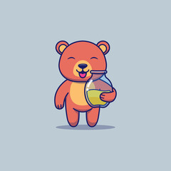 Cute bear carrying honey jar