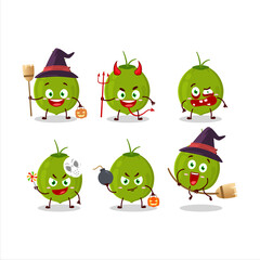 Halloween expression emoticons with cartoon character of green coconut