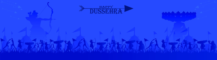 Lord Rama killing Ravan design for Dussehra festival of India, vector illustration.